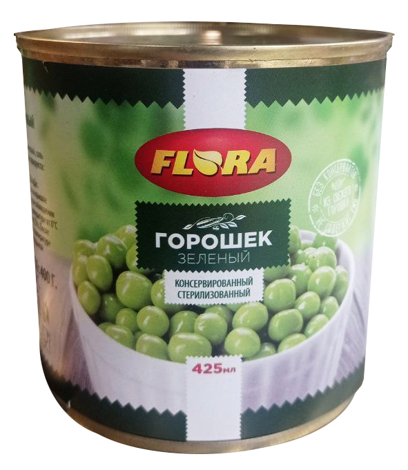 Горошек зелёный консервированный Flora 425мл ж/б ГОСТ «Чистый Продукт Экспорт» ООО