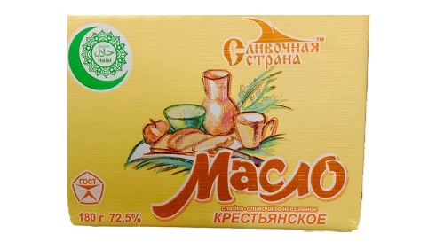 Масло сладко слив. Крестьянское ХАЛЯЛЬ ГОСТ, МДЖ 72,5%, 180 г, БЗМЖ