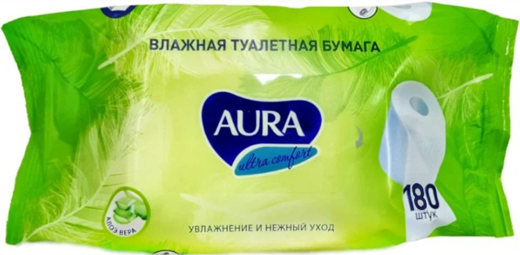 Влажная туалетная бумага "AURA ULTRA COMFORT" 180шт