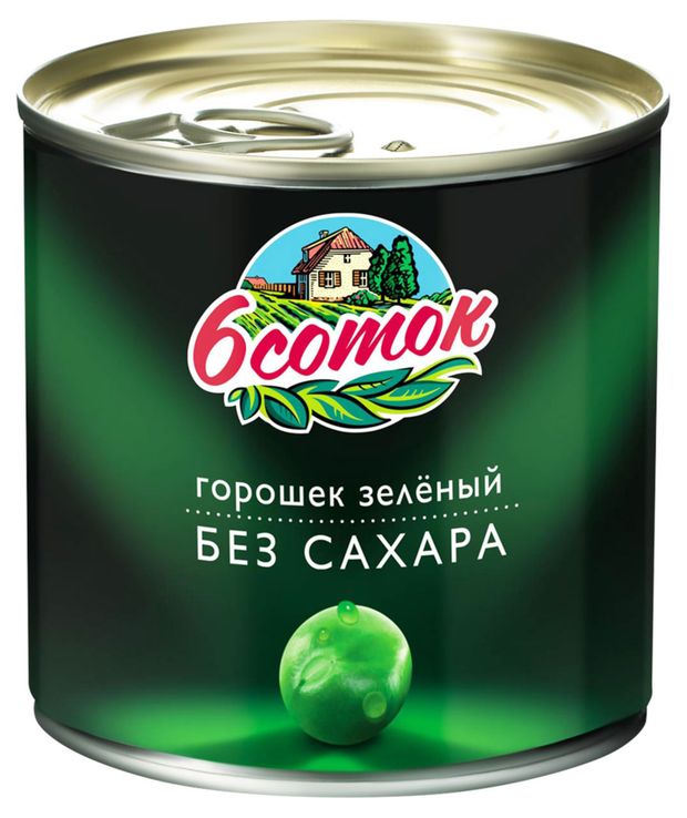 Зеленый горошек ШЕСТЬ СОТОК молодой 425 мл ж/б с ключом 