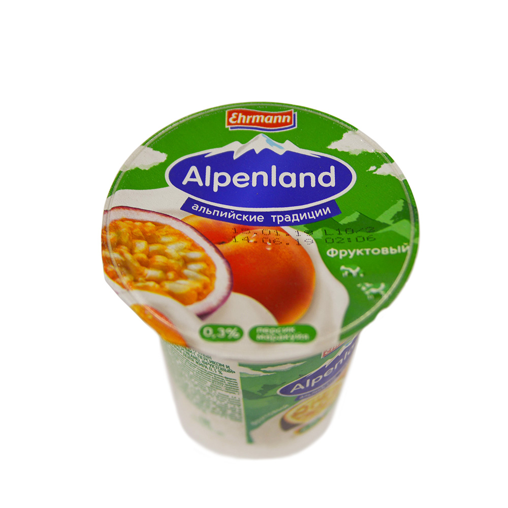 Альпенлэнд фруктовый 0,3% 320г Продукт йогуртный пастеризованный фруктовый Стакан БЗМЖ