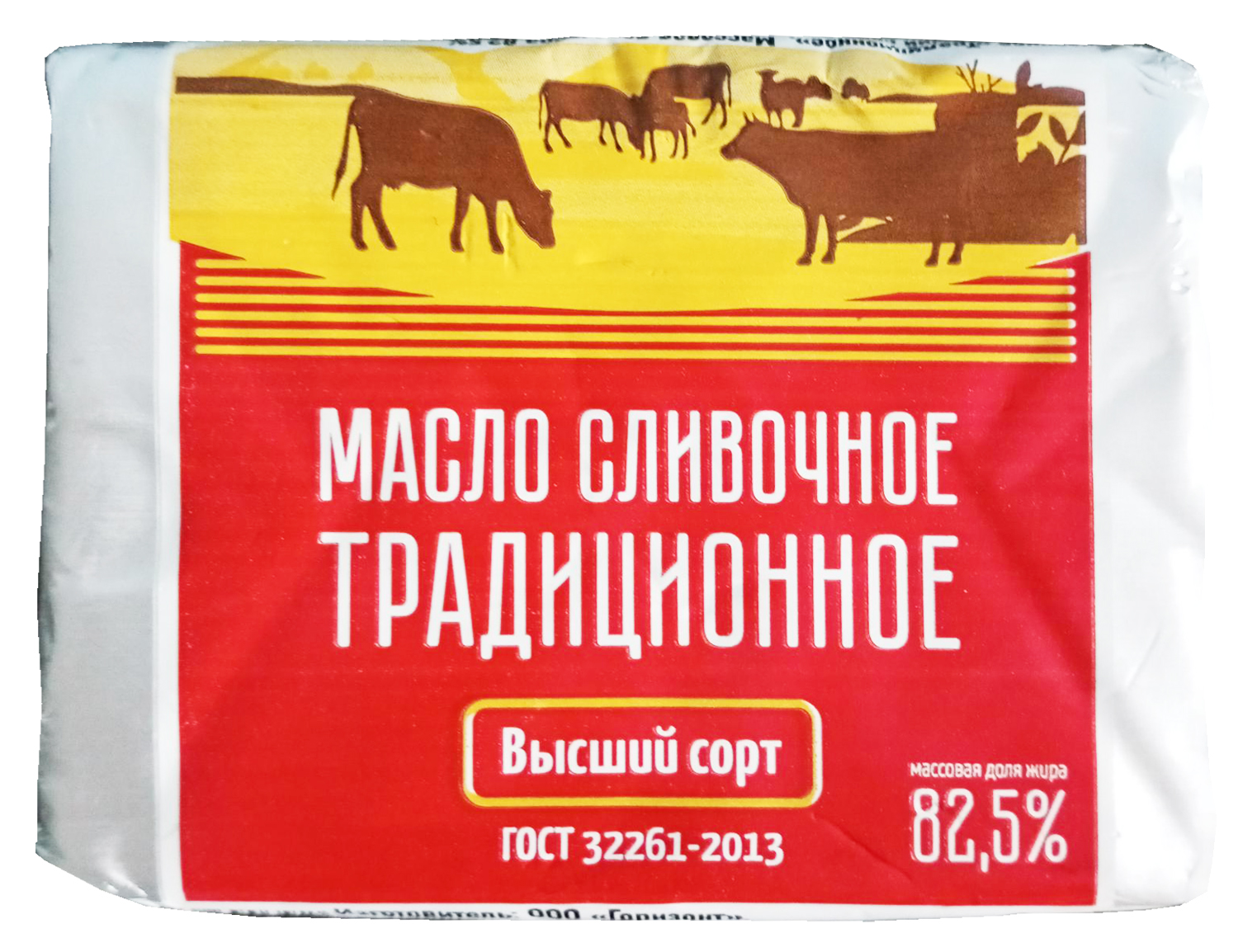 Масло сливочное в/с "Традиционное" ГОСТ, МДЖ 82,5% 200 г, БЗМЖ ООО «Горизонт»