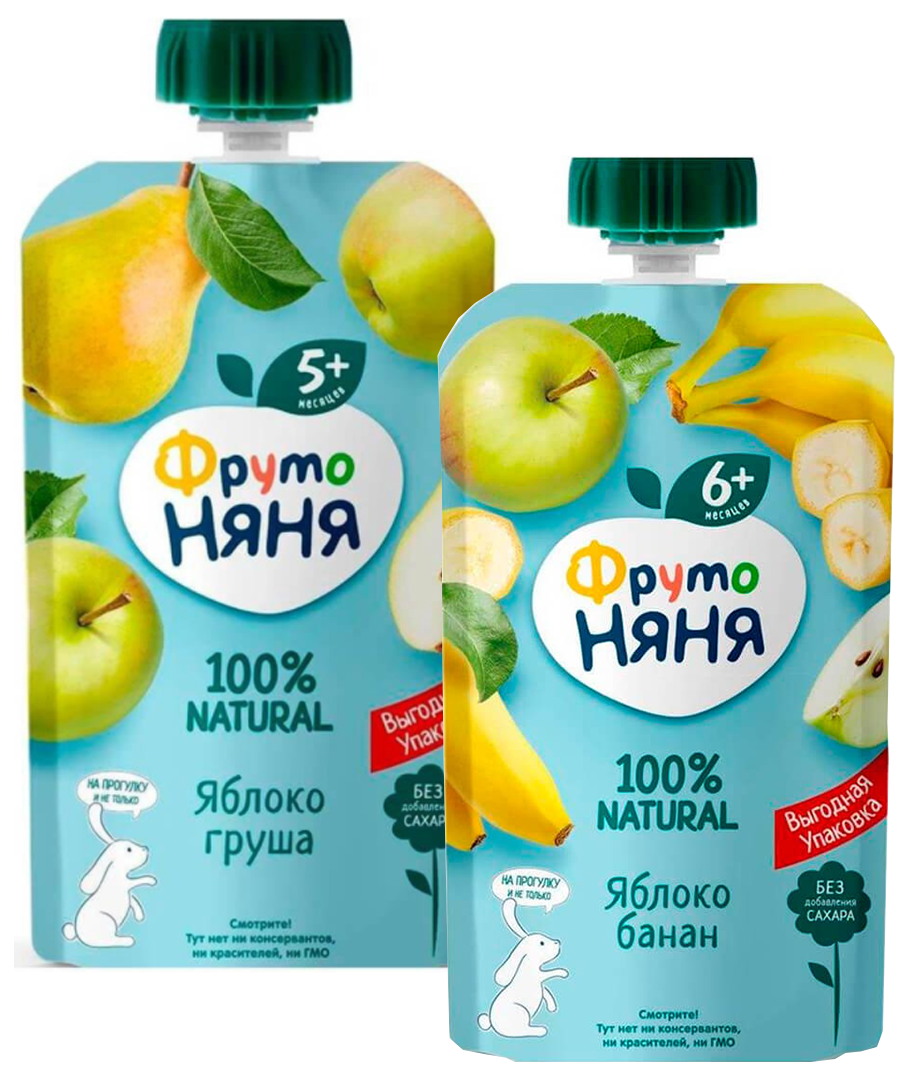 Пюре "ФрутоНяня" яблочно грушевое, яблоко банан Пауч, 180 г. Прогресс АО