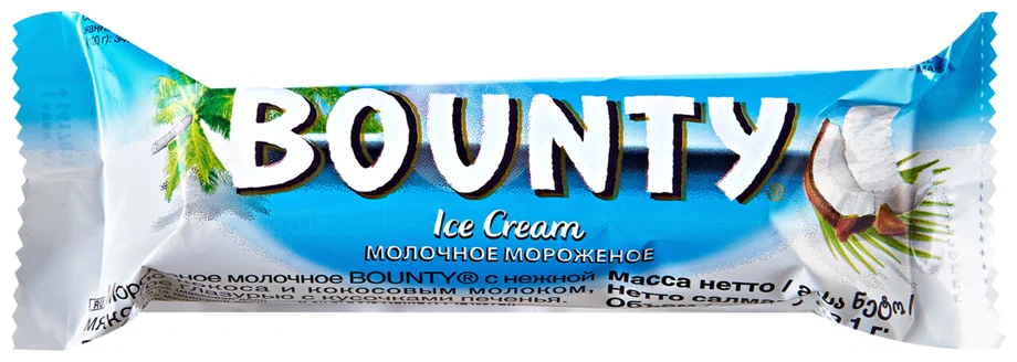Мороженое батончик BOUNTY с мякотью кокоса и кок. мол., в глазури с печеньем 39,1 гр.