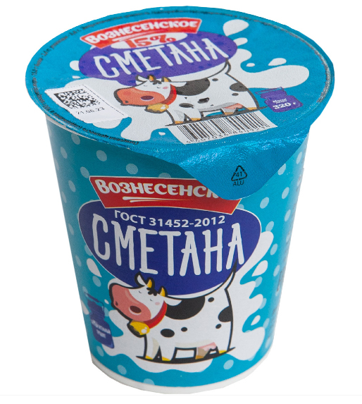 Сметана ГОСТ натуральная ТМ «Вознесенское» 15% 320г БЗМЖ