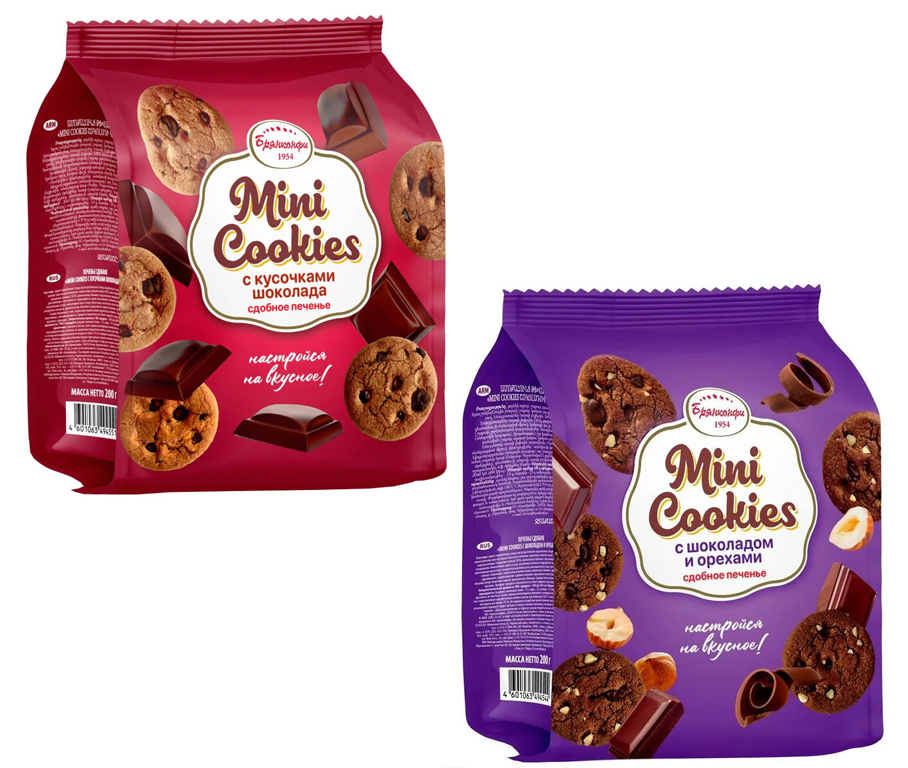 Печенье сдобное Mini cookies с кусочками шоколада/шоколадное с орехами 500 гр. "Брянконфи" ООО