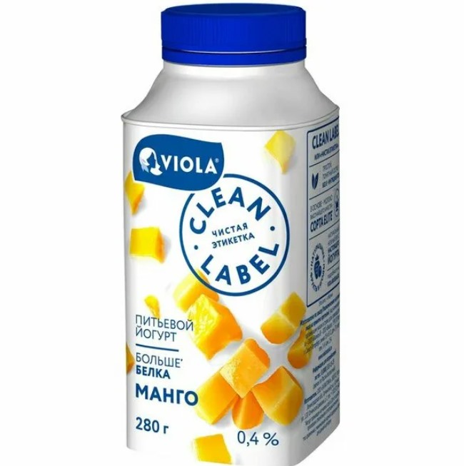 Йогурт питьевой Clean Label с манго м. д.ж. 0,4% 280г БЗМЖ