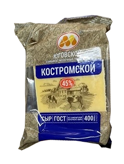 Сыр "Костромской" 45% ГОСТ 400 гр Юговской КМП 