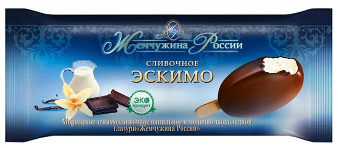 Мороженое эскимо ТМ Жемчужина России МДЖ 8%, БЗМЖ, 80 г, ООО" Вологодское мороженое "