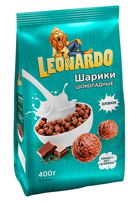 Сухие завтраки "Leonardo" шоколадные шарики 400гр. "КДВ Групп" ООО