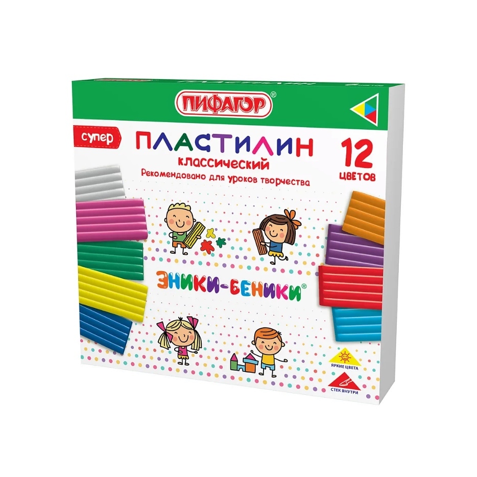 Пластилин ПИФАГОР ЭНИКИ БЕНИКИ 12 цветов, 240г, стек, 106429