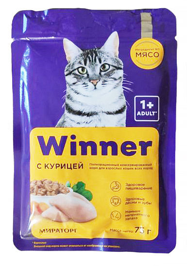 Корм Winner Meat с курицей в соусе д/взр.кошек конс. 75гр СК Короча ЗАО