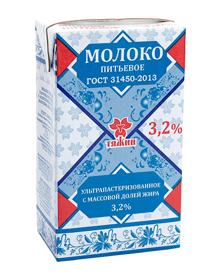 Молоко ТяЖин питьевое ультрапастеризованное БЗМЖ 3,2% 1 л. Кузбассконсервмолоко