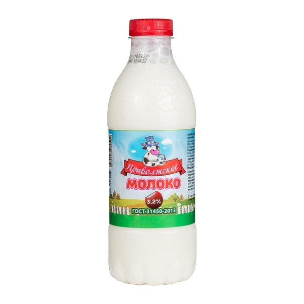 Молоко ГОСТ пастеризованное мдж 3,2% ТМ «Приволжское» ПЭТ бутылка 900 г.