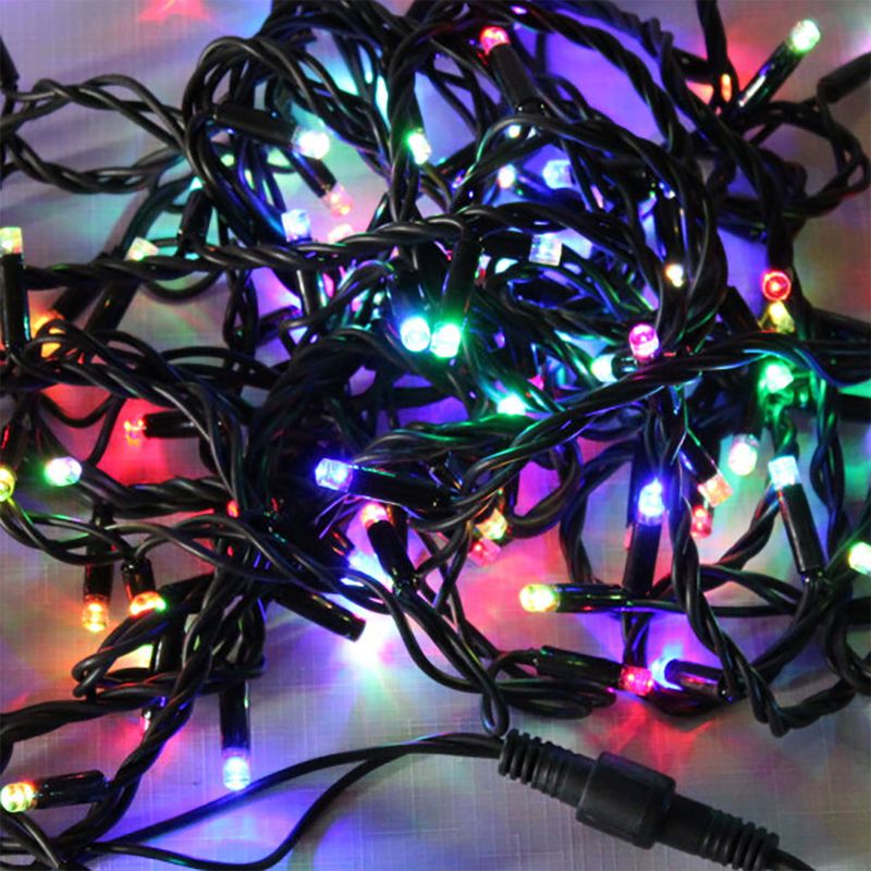 Электрогирлянда 100 разноцветных ламп LED,провод черный 10,5 м