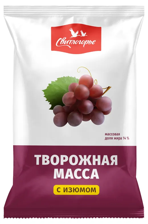 Масса творожная ваниль/изюмом ТМ «Свитлогорье» МДЖ 14%,180г, БЗМЖ АО «Дмитровский молочный завод»