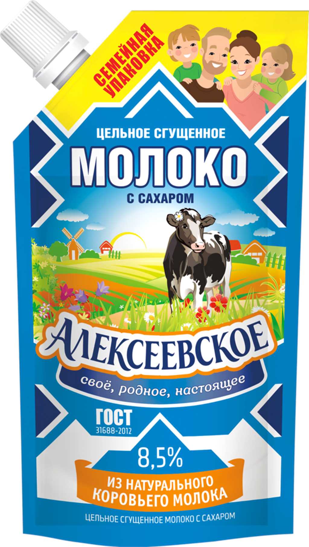 Молоко сгущенное цельное с сахаром ГОСТ «Алексеевское» 8,5%, 650 гр д/п