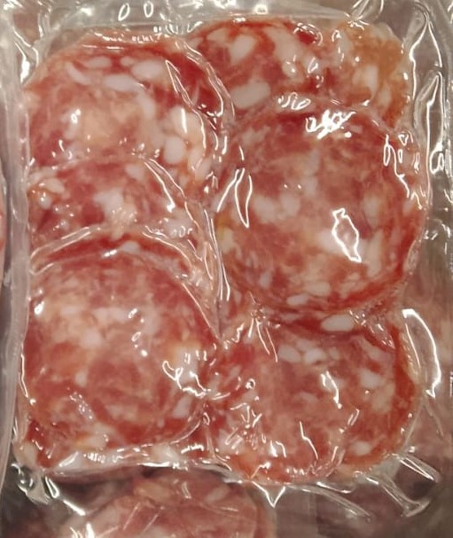 Мясное колбасное изделие сырокопченое полусухое в/у вес