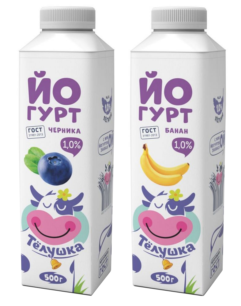 Йогурт Тёлушка черника/банан 1% 0,5кг. Галактика
