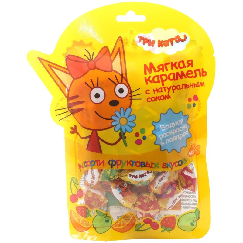Мягкая карамель с жидким центром с натуральным соком ТРИ КОТА, 500 г