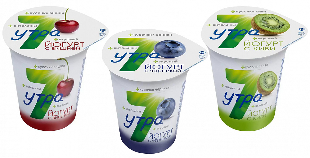 Йогурт двухслойный киви/черника/вишня 2,5% 350 гр. 7 утра